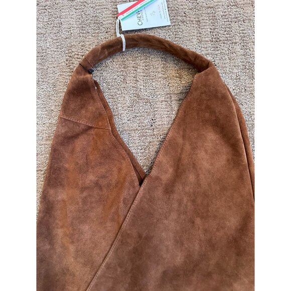 NWT CHEVAL Firenze Suede Genuine Leather Hobo Bag Pouch Camel Tan Italy - Picture 3 of 16